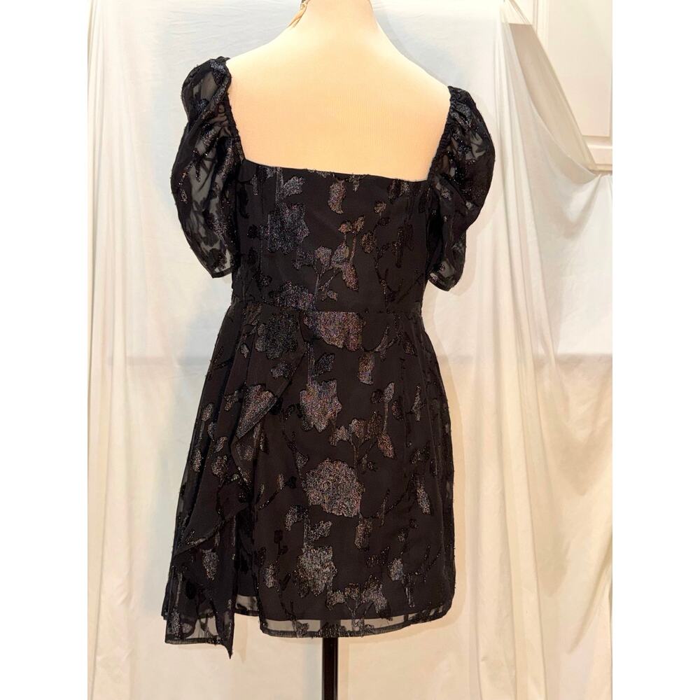 House of Harlow 1960 x Revolve Black Metallic Floral Puff Sleeve Mini Dress M - Picture 5 of 8